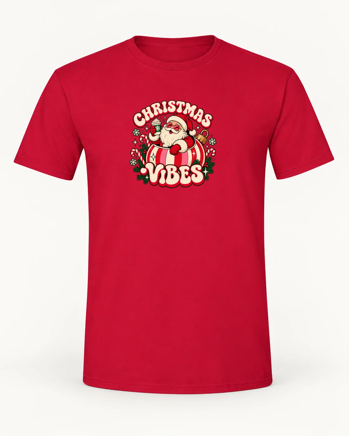Camiseta Christmas Vibes en color Cherry Red