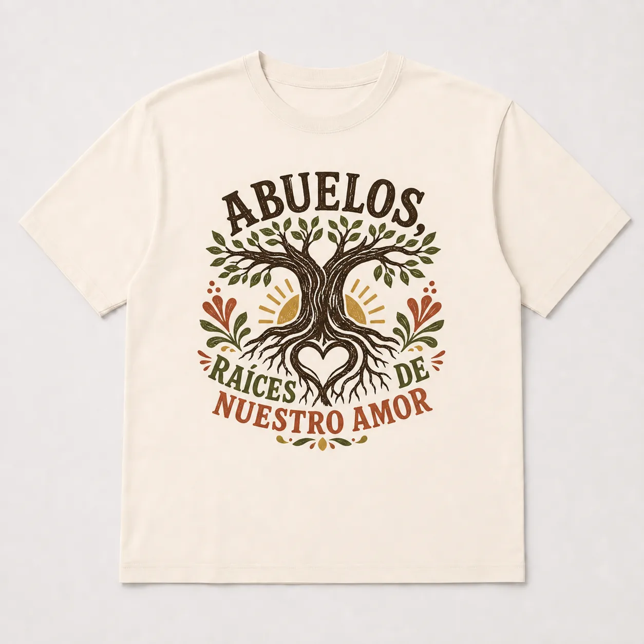 Camiseta Cream con el estampado «Abuelos, Raíces de Nuestro Amor»