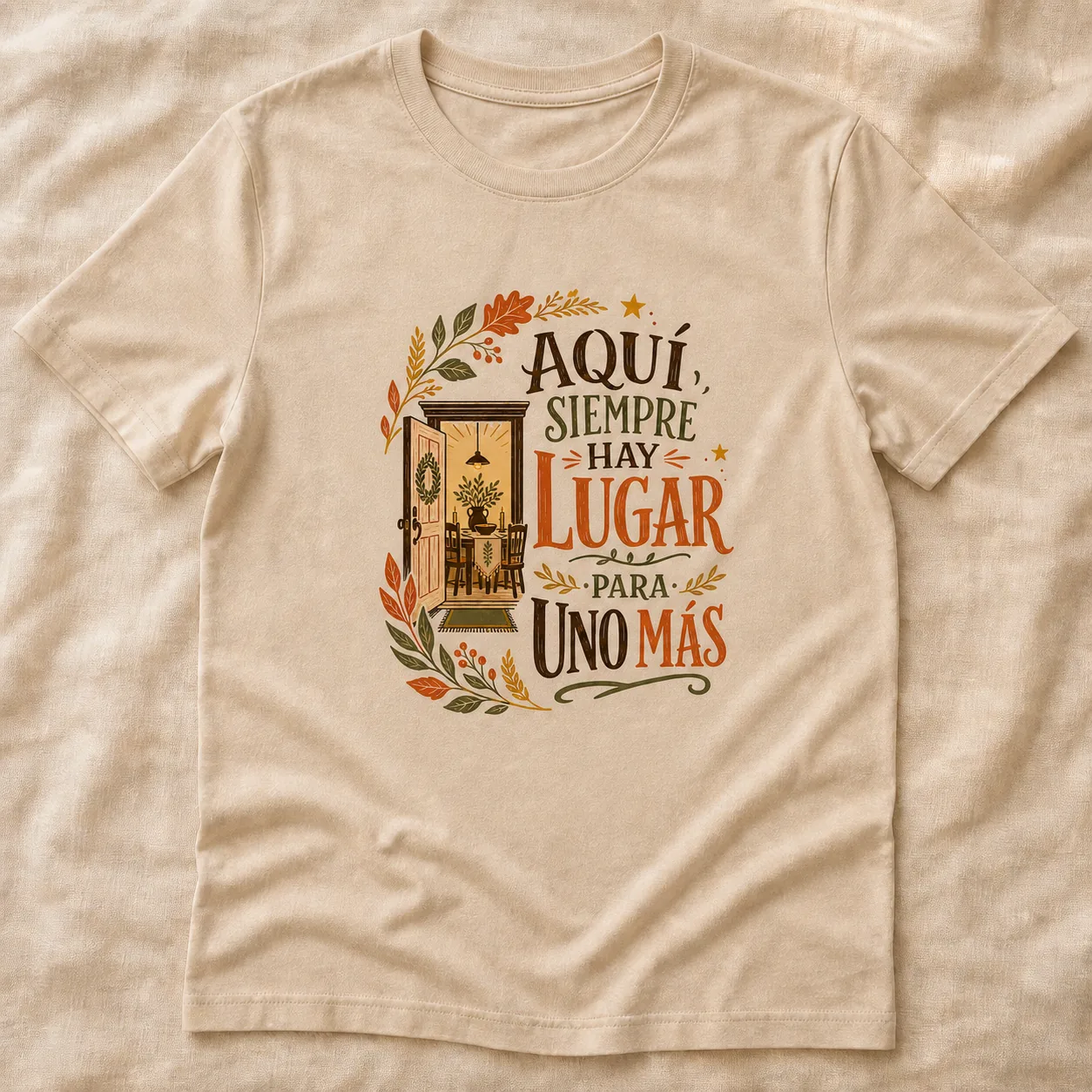 Camiseta Aquí Siempre Hay Lugar Para Uno Más en color Cream