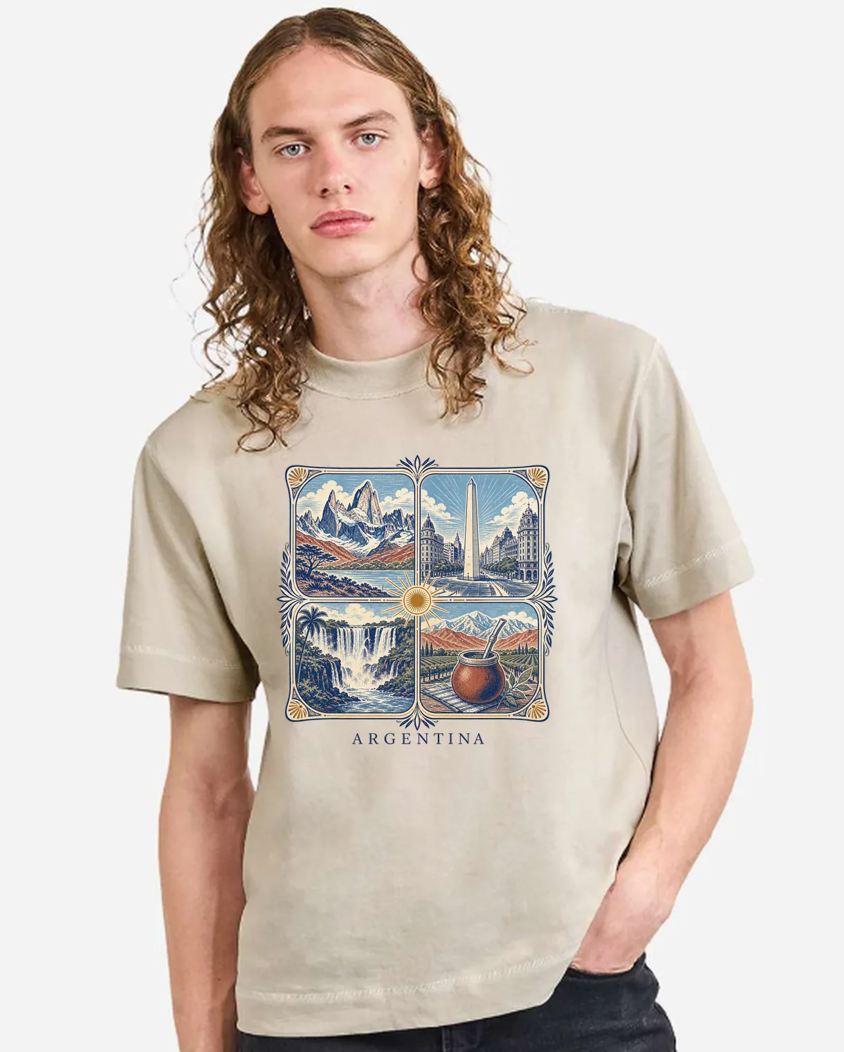 Camiseta oversized Cream con el diseño Argentina — Cuatro Raíces estampado al frente
