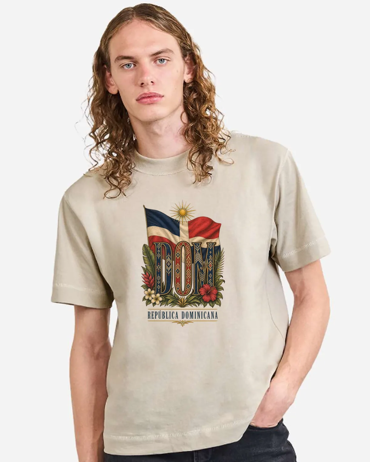 Camiseta oversized Cream con el diseño República Dominicana — Código de Origen estampado al frente