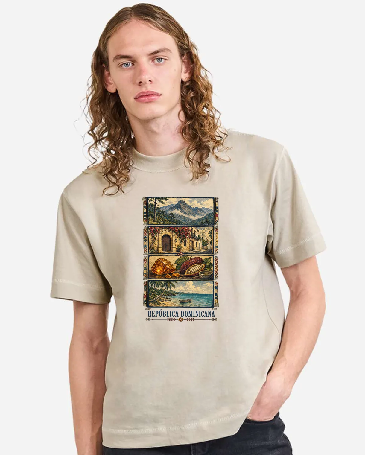 Camiseta oversized Cream con el diseño República Dominicana — Cuatro Raíces estampado al frente