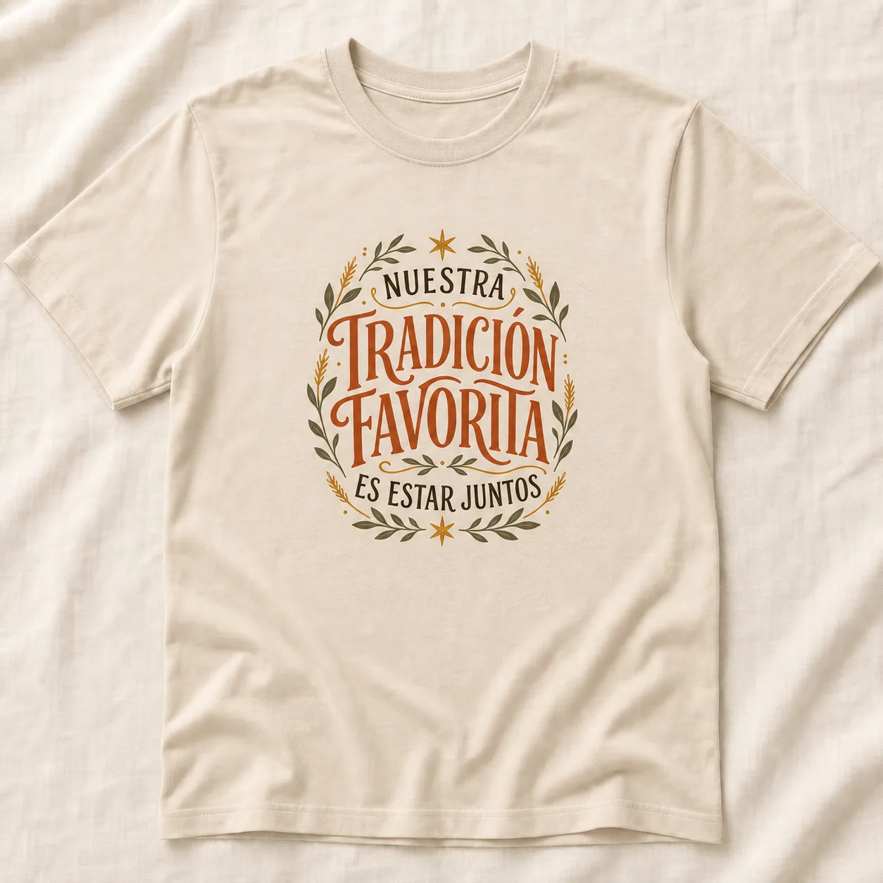 Camiseta Nuestra Tradición Favorita Es Estar Juntos en color Cream