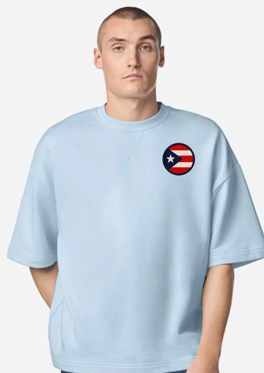 Camiseta oversized Puerto Rico — Parche Bordado (Powder Blue)