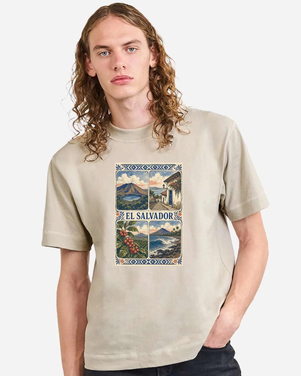 Camiseta oversized Cream con el diseño El Salvador — Cuatro Raíces estampado al frente