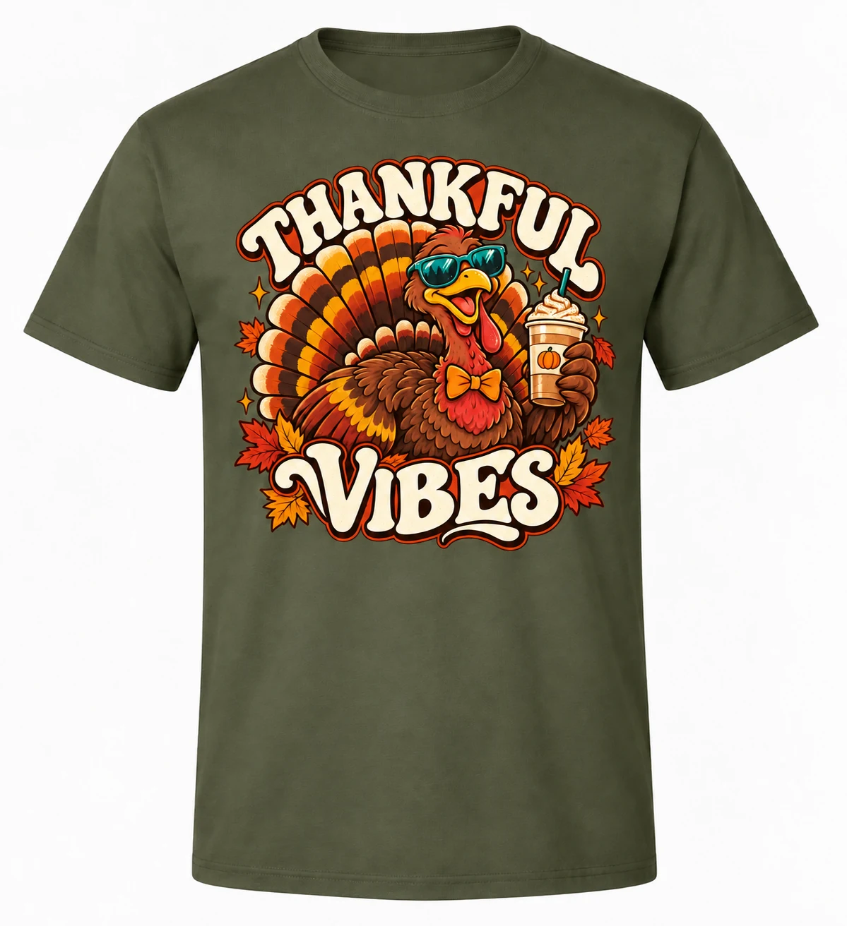 Camiseta Thankful Vibes en color Military Green